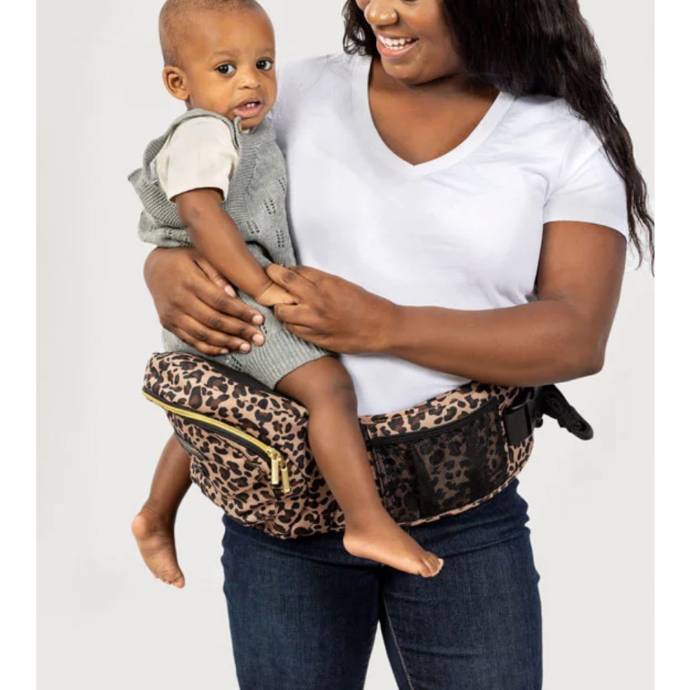 Leopard print Tushbaby hip carrier